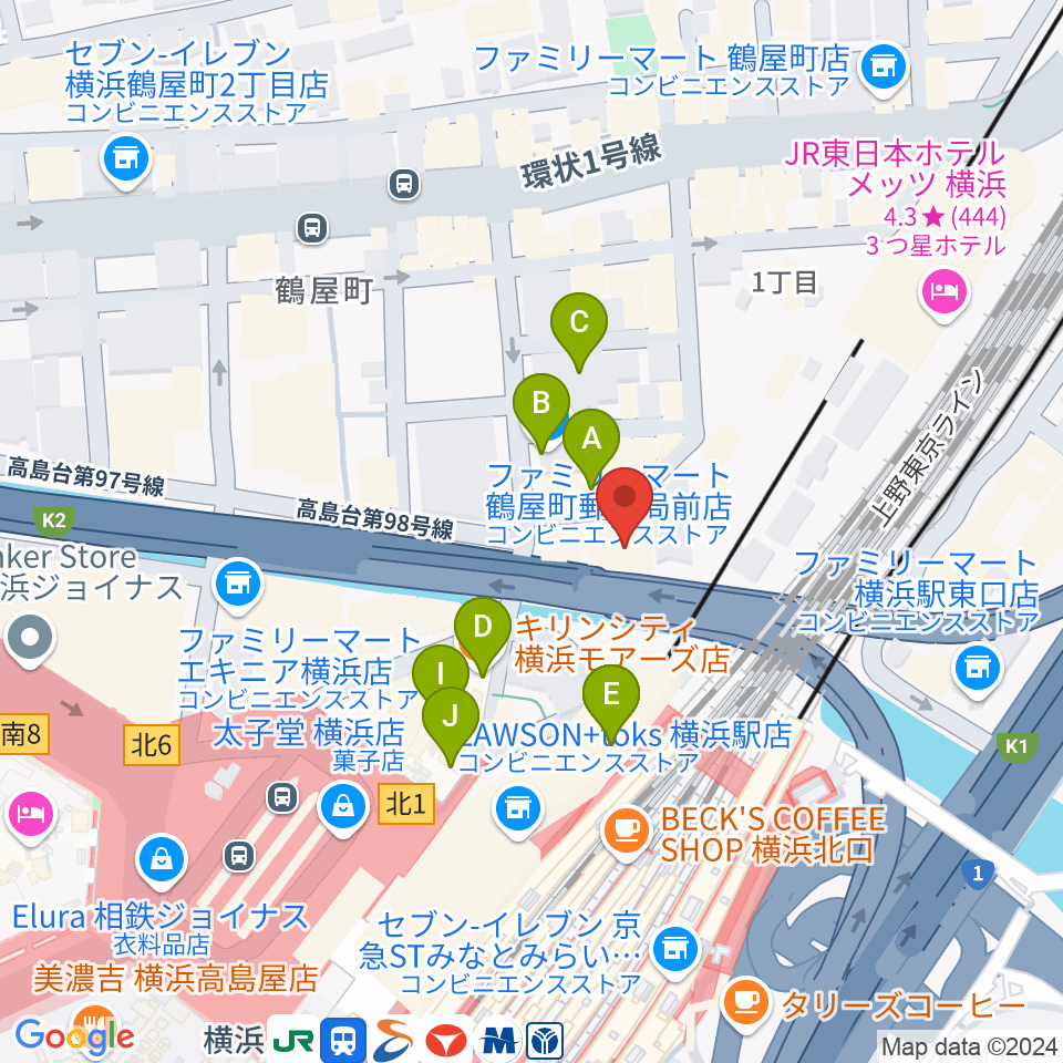 横浜ケントス周辺のカフェ一覧地図