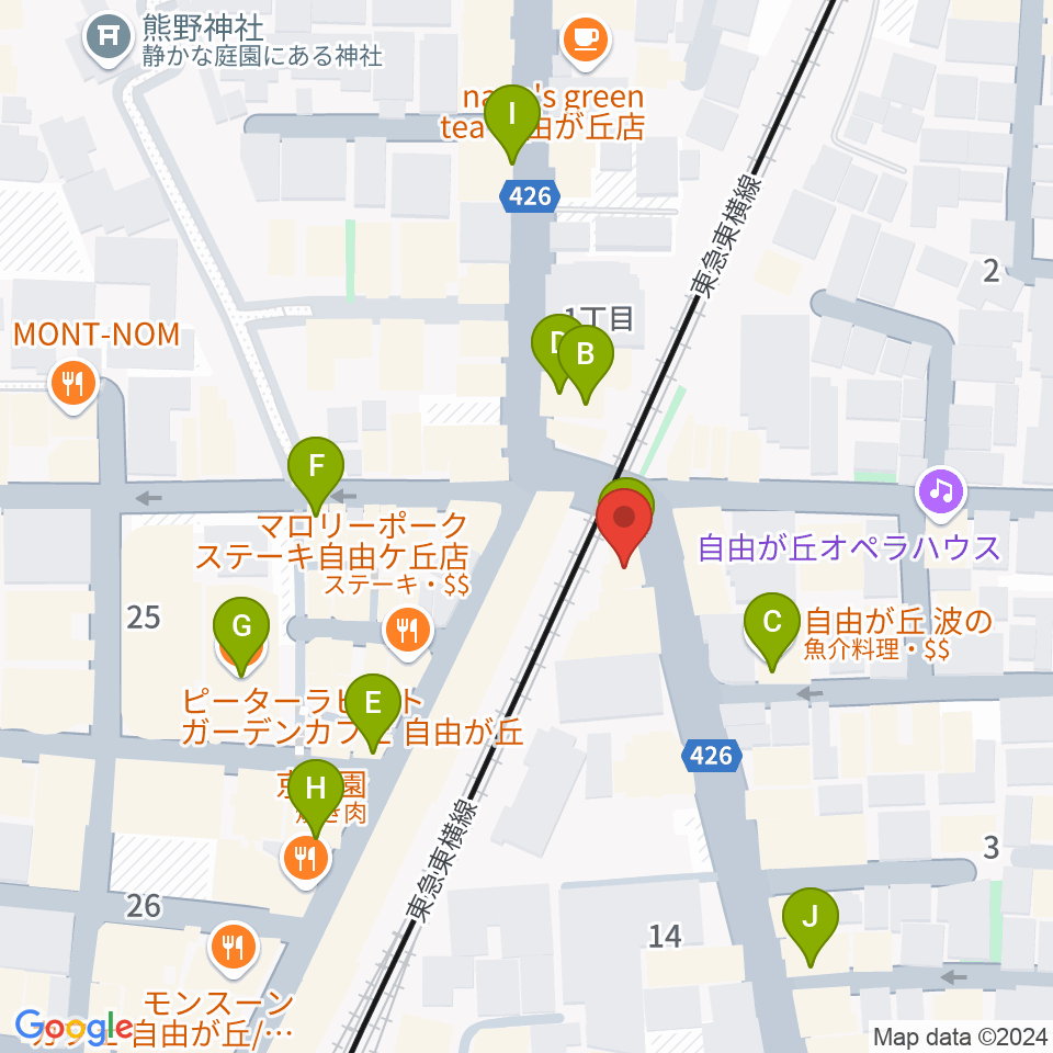 自由ヶ丘ヴァイオリン周辺のカフェ一覧地図