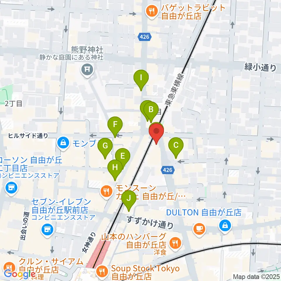 自由ヶ丘ヴァイオリン周辺のカフェ一覧地図