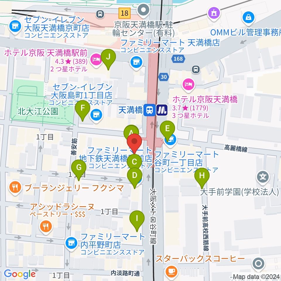 HMS大阪周辺のカフェ一覧地図