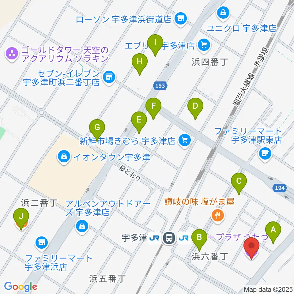 ユープラザうたづ周辺のカフェ一覧地図