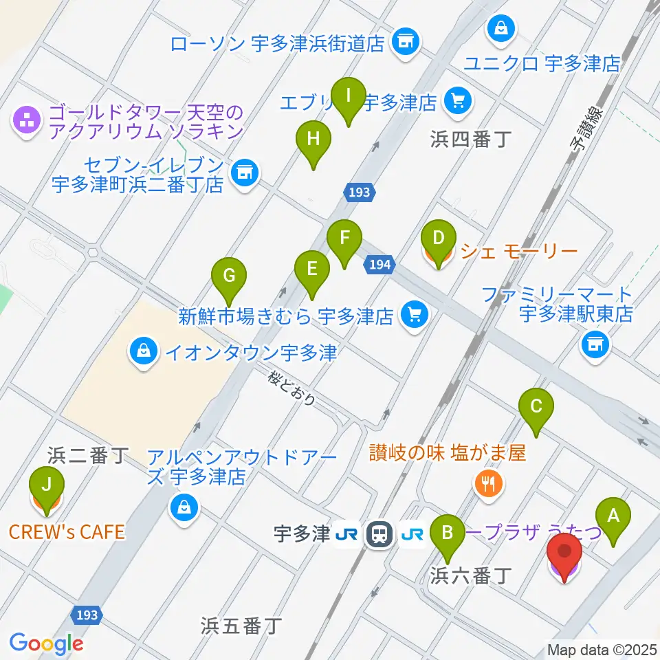 ユープラザうたづ周辺のカフェ一覧地図