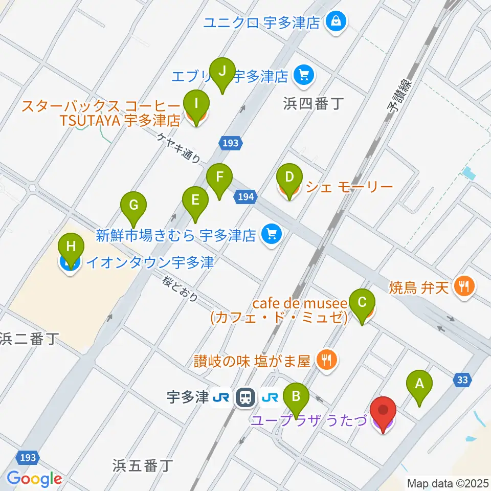 ユープラザうたづ周辺のカフェ一覧地図