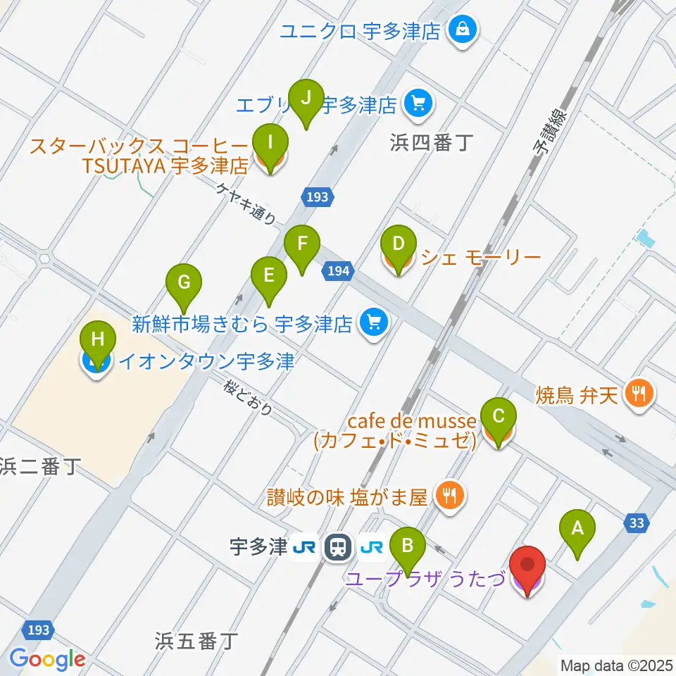 ユープラザうたづ周辺のカフェ一覧地図