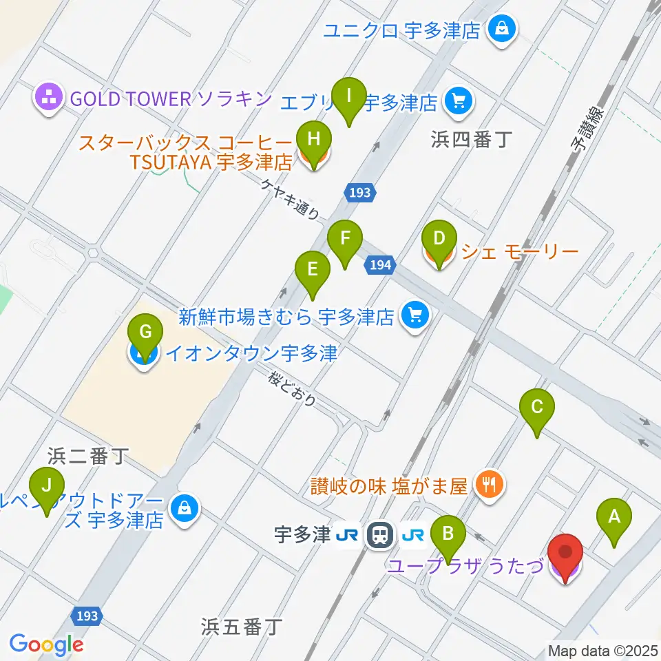 ユープラザうたづ周辺のカフェ一覧地図
