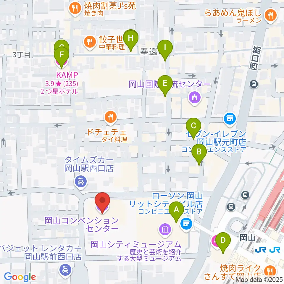岡山コンベンションセンター周辺のカフェ一覧地図