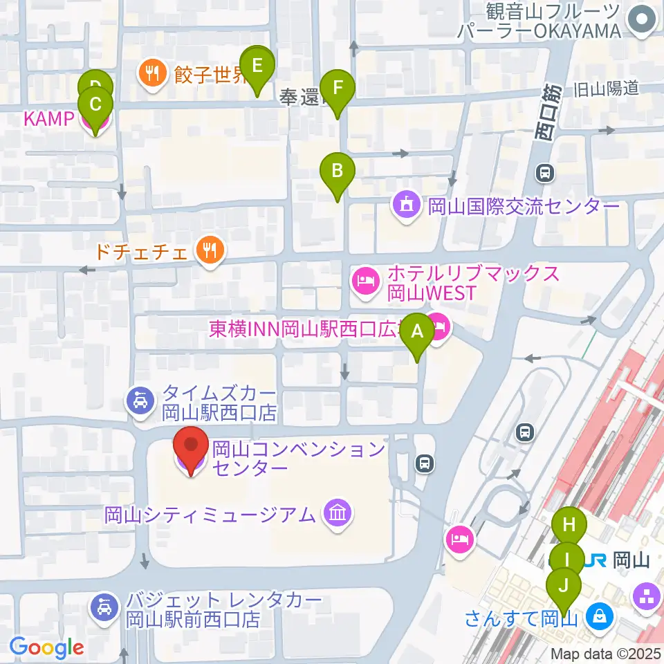 岡山コンベンションセンター周辺のカフェ一覧地図