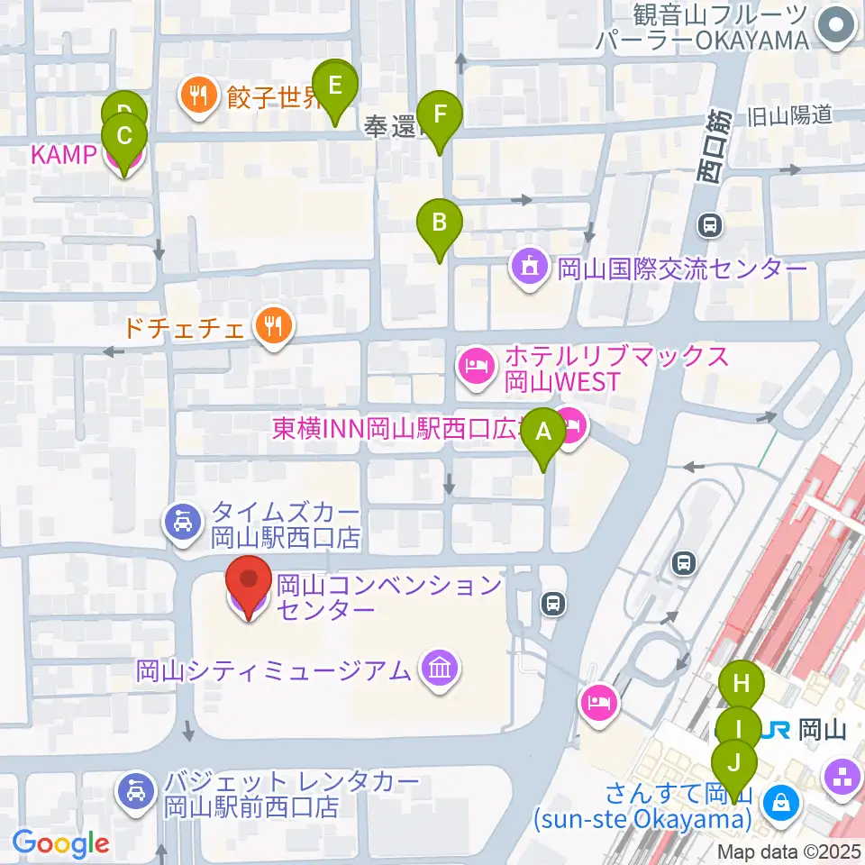 岡山コンベンションセンター周辺のカフェ一覧地図
