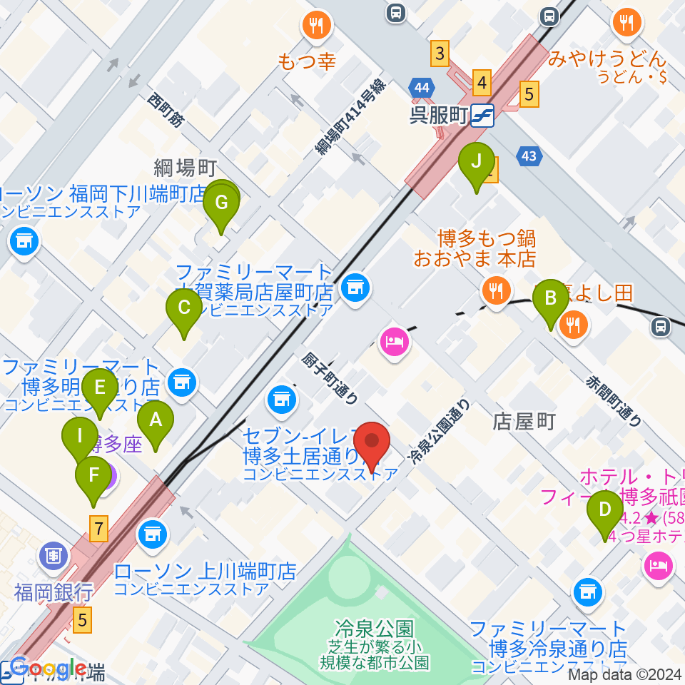 博多デジャヴ周辺のカフェ一覧地図