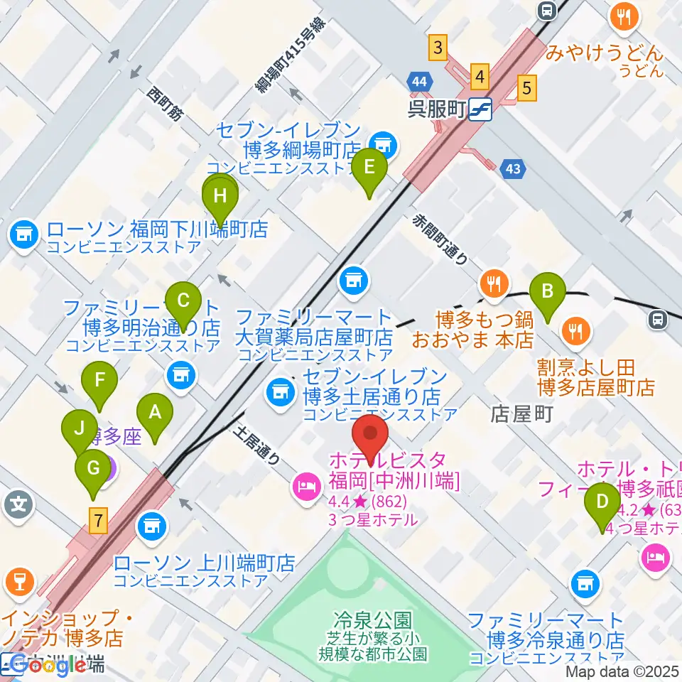 博多デジャヴ周辺のカフェ一覧地図