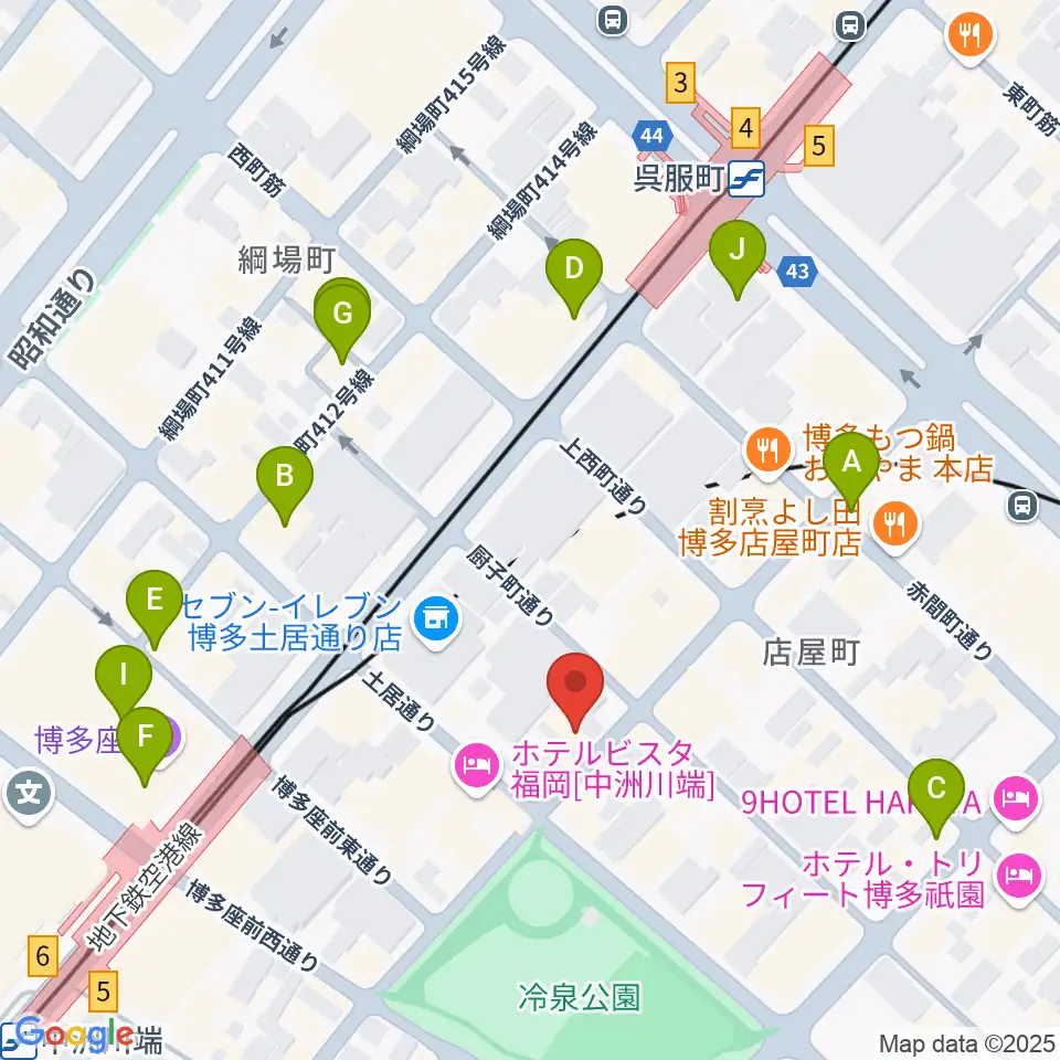 博多デジャヴ周辺のカフェ一覧地図