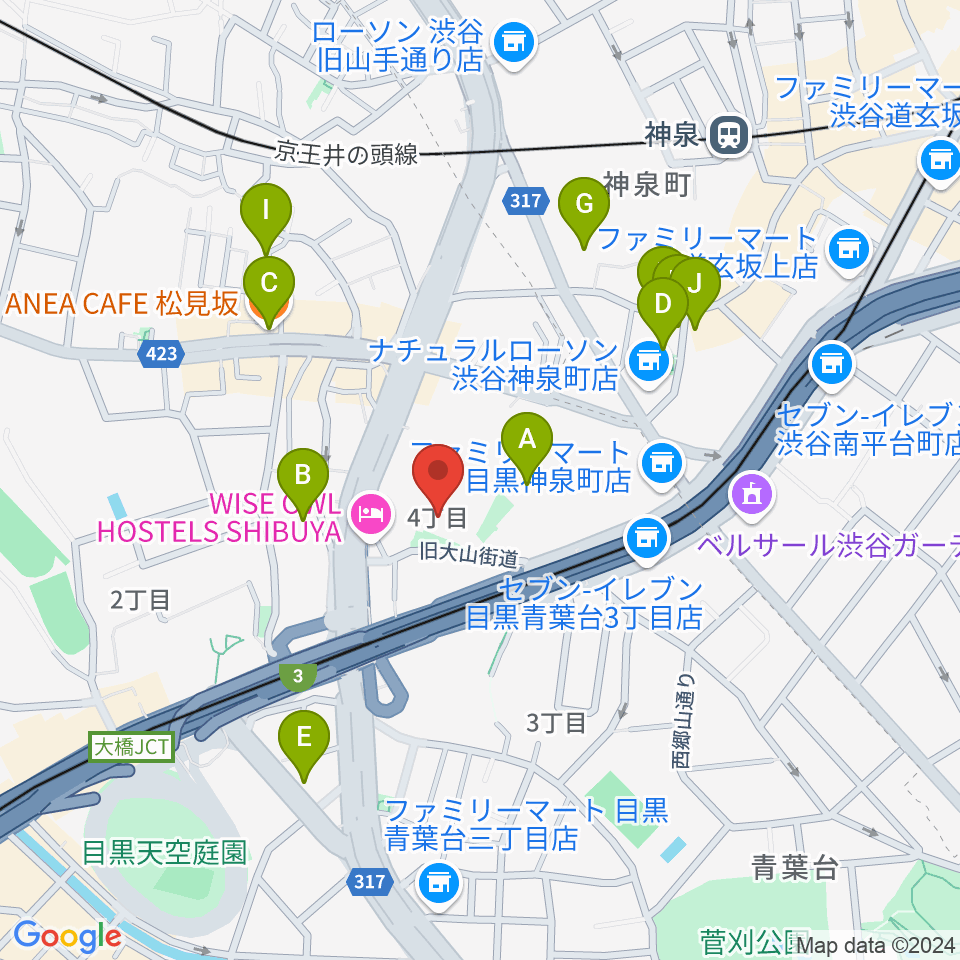 スタジオブラート周辺のカフェ一覧地図