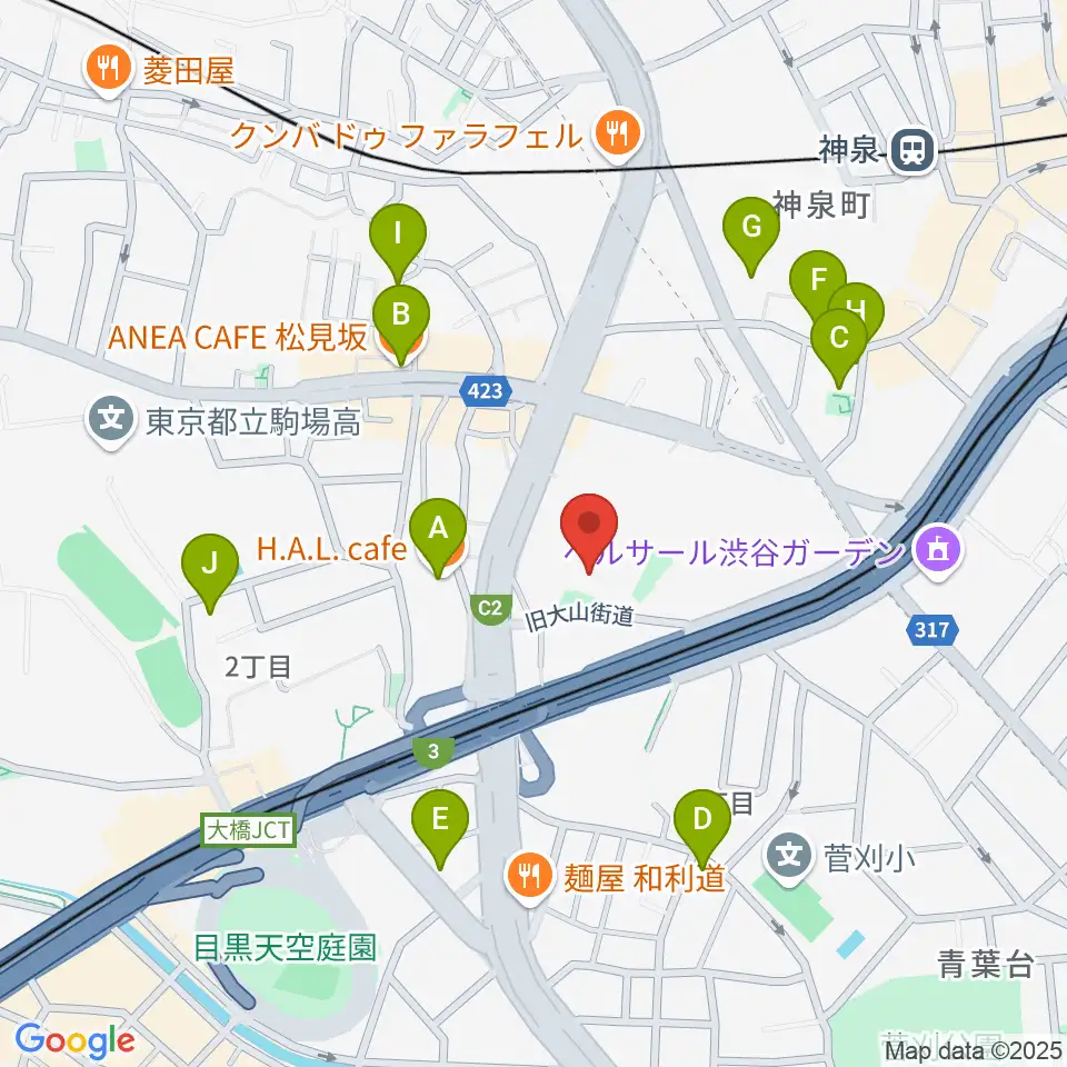 スタジオブラート周辺のカフェ一覧地図
