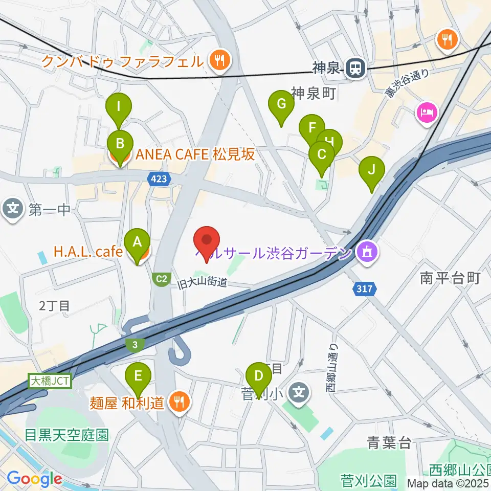 スタジオブラート周辺のカフェ一覧地図