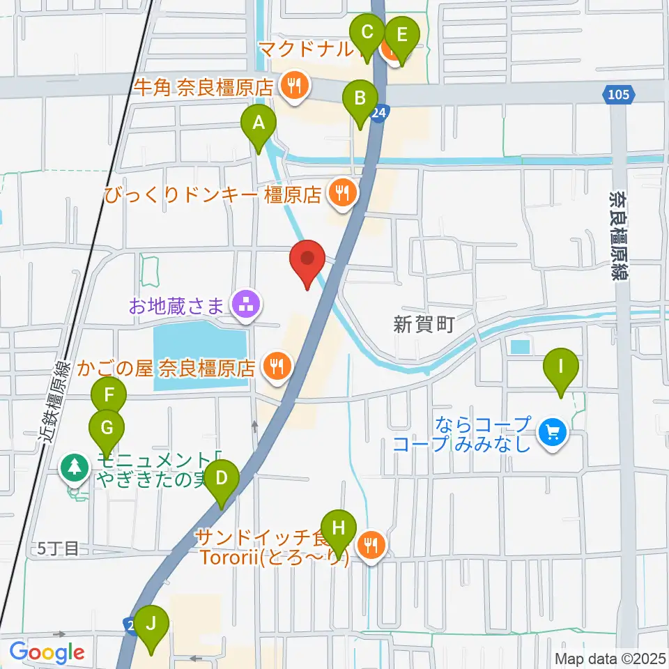 天理楽器 橿原本店・ホール音蔵周辺のカフェ一覧地図
