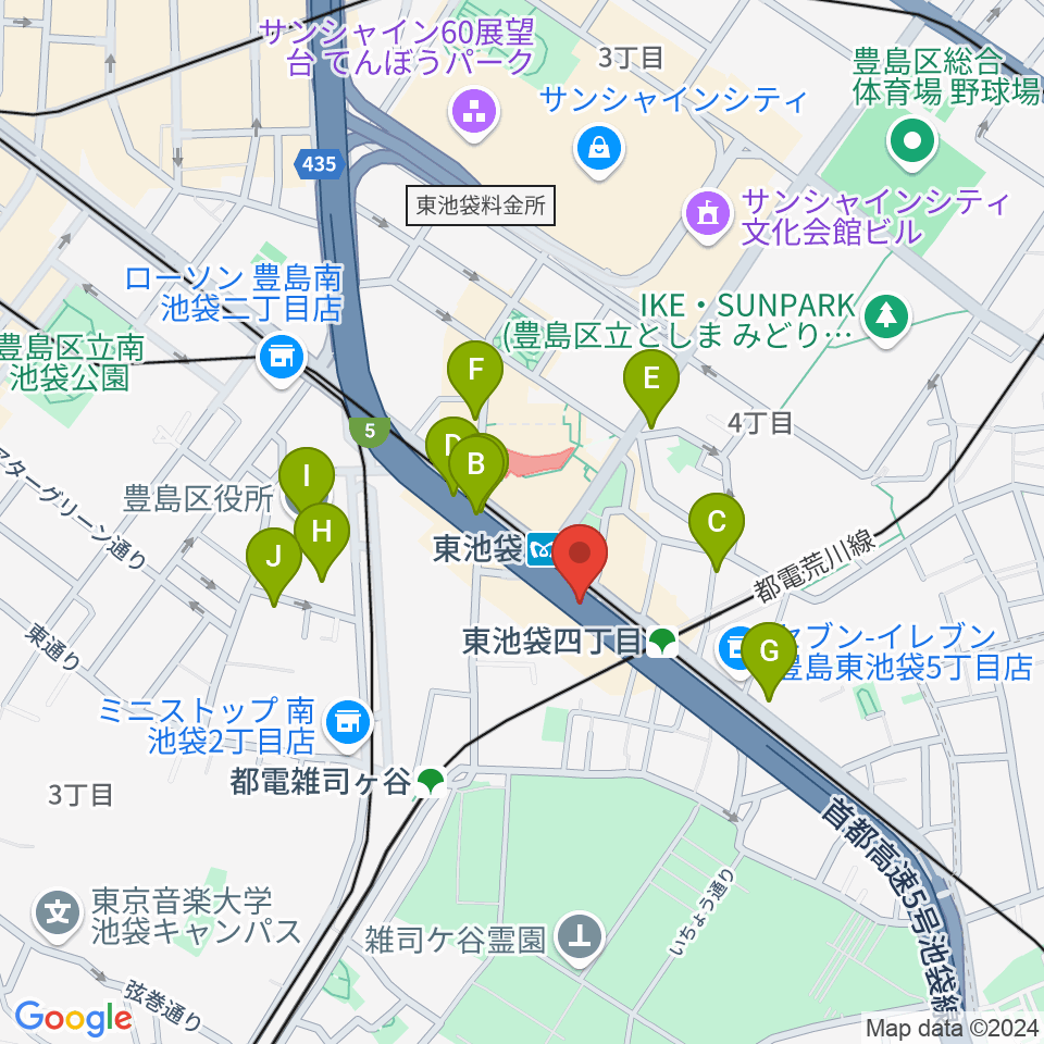 東池袋プレイヤーズ周辺のカフェ一覧地図