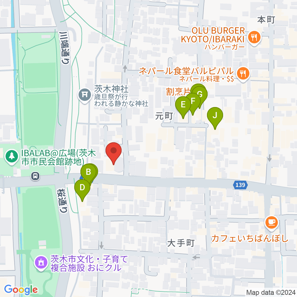 茨木市立男女共生センターローズWAM周辺のカフェ一覧地図