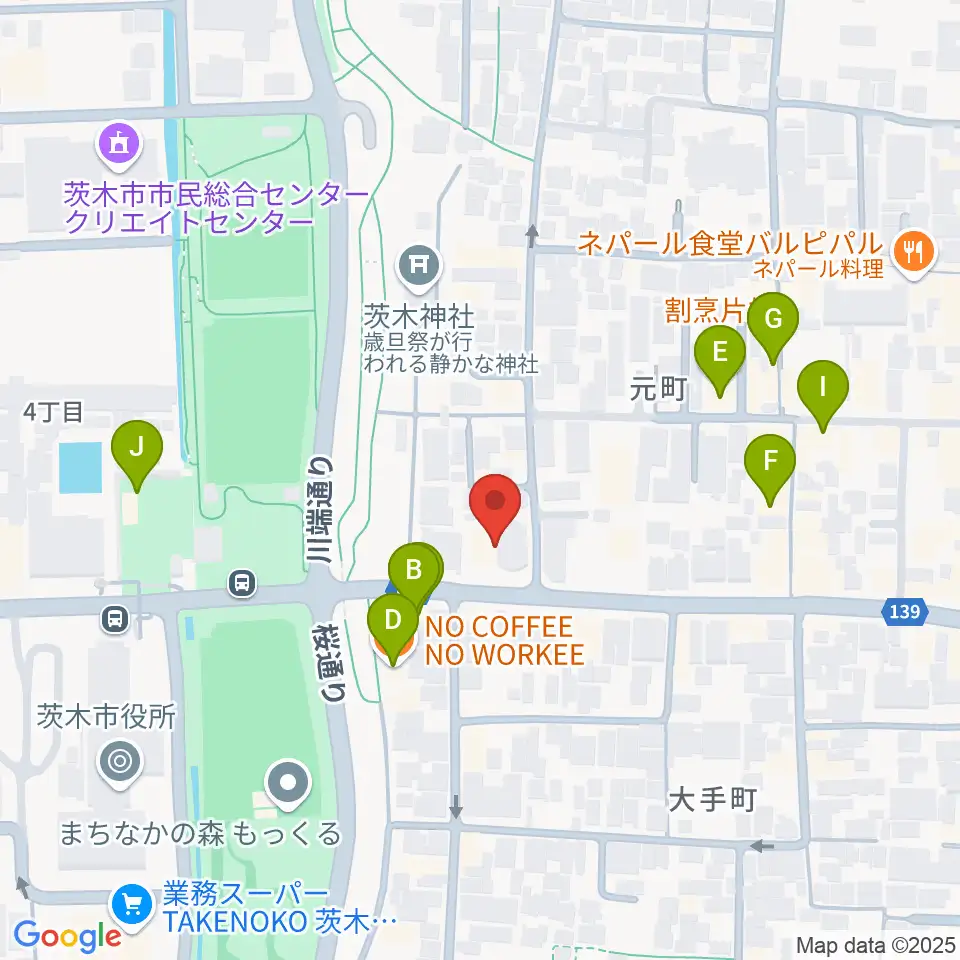 茨木市立男女共生センターローズWAM周辺のカフェ一覧地図