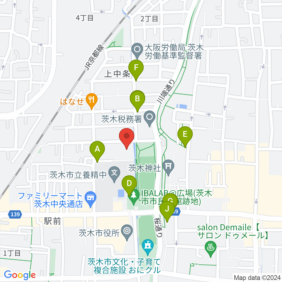 茨木市市民総合センター クリエイトセンター周辺のカフェ一覧地図