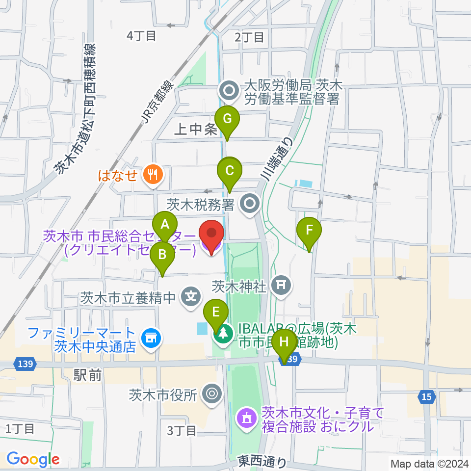 茨木市市民総合センター クリエイトセンター周辺のカフェ一覧地図