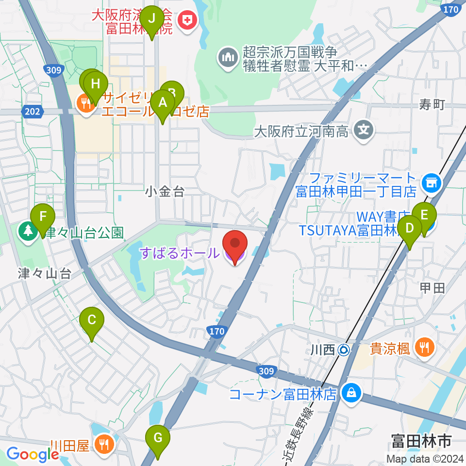 すばるホール周辺のカフェ一覧地図