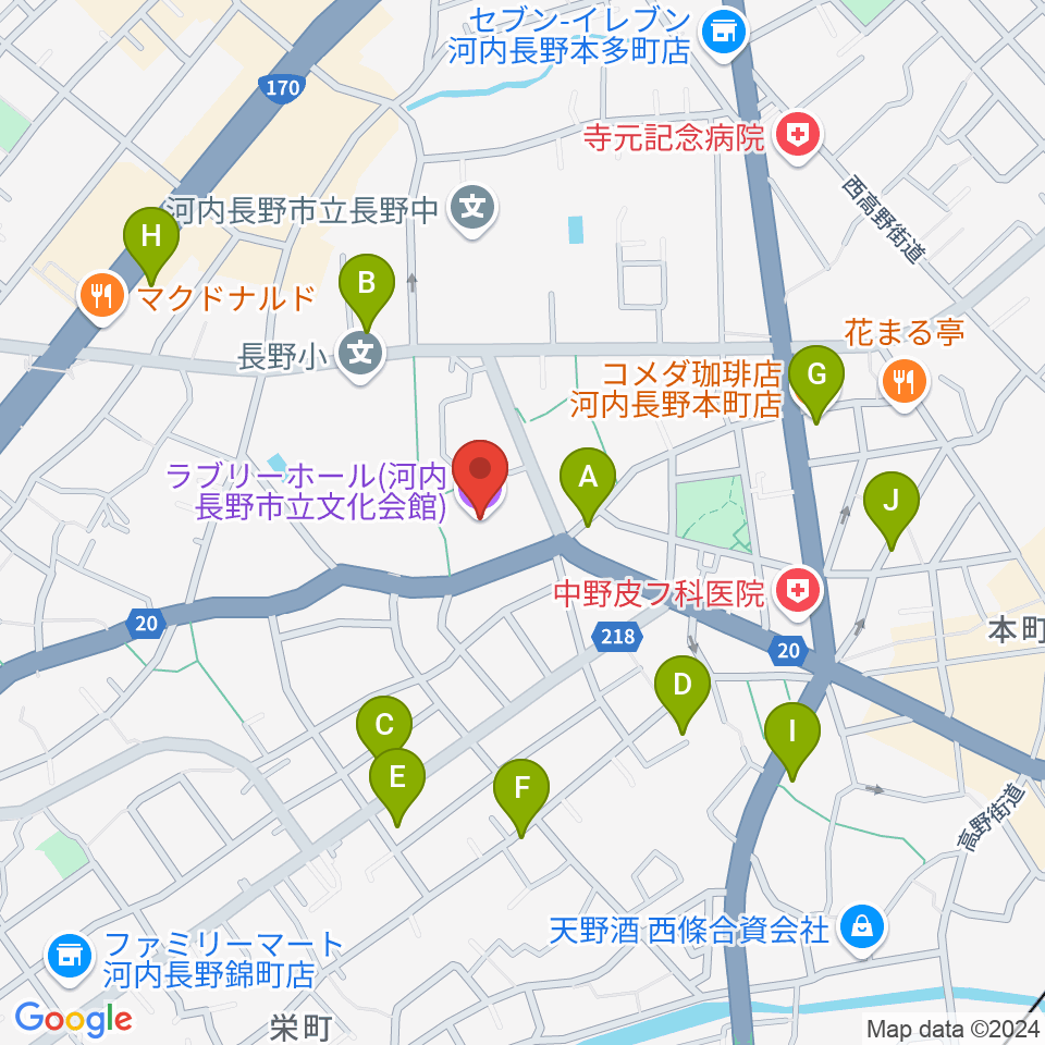 ラブリーホール周辺のカフェ一覧地図