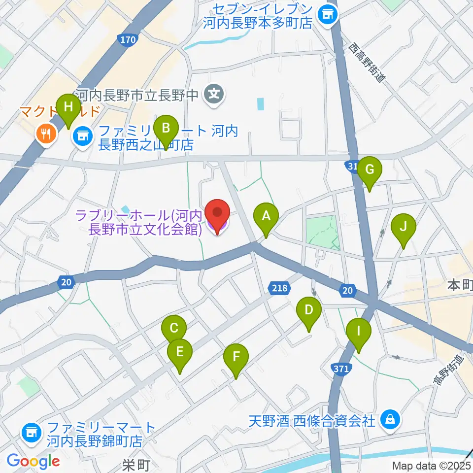 ラブリーホール周辺のカフェ一覧地図