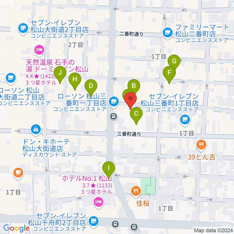 松山MONK周辺のカフェ一覧地図