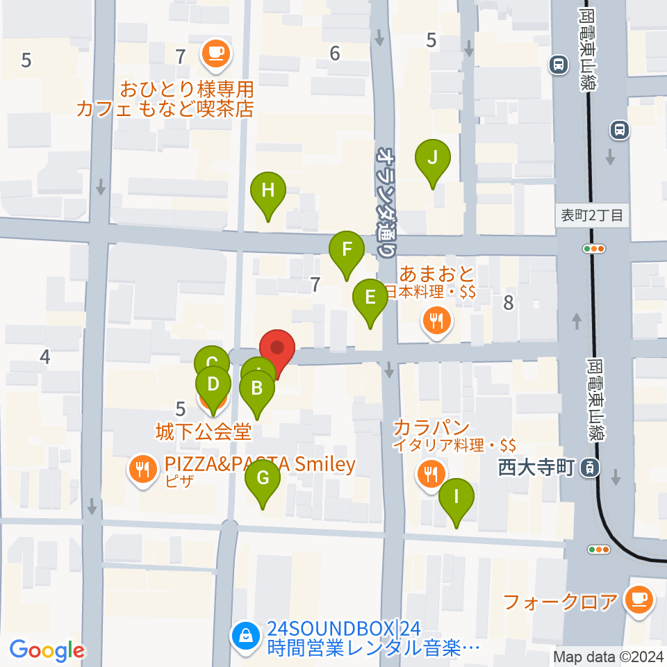 岡山Bird周辺のカフェ一覧地図