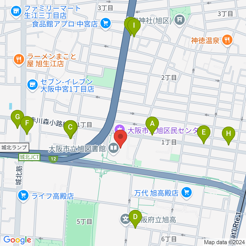 大阪市立旭区民センター周辺のカフェ一覧地図