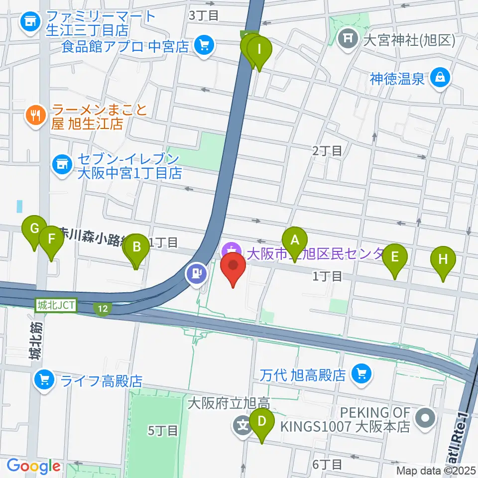 大阪市立旭区民センター周辺のカフェ一覧地図