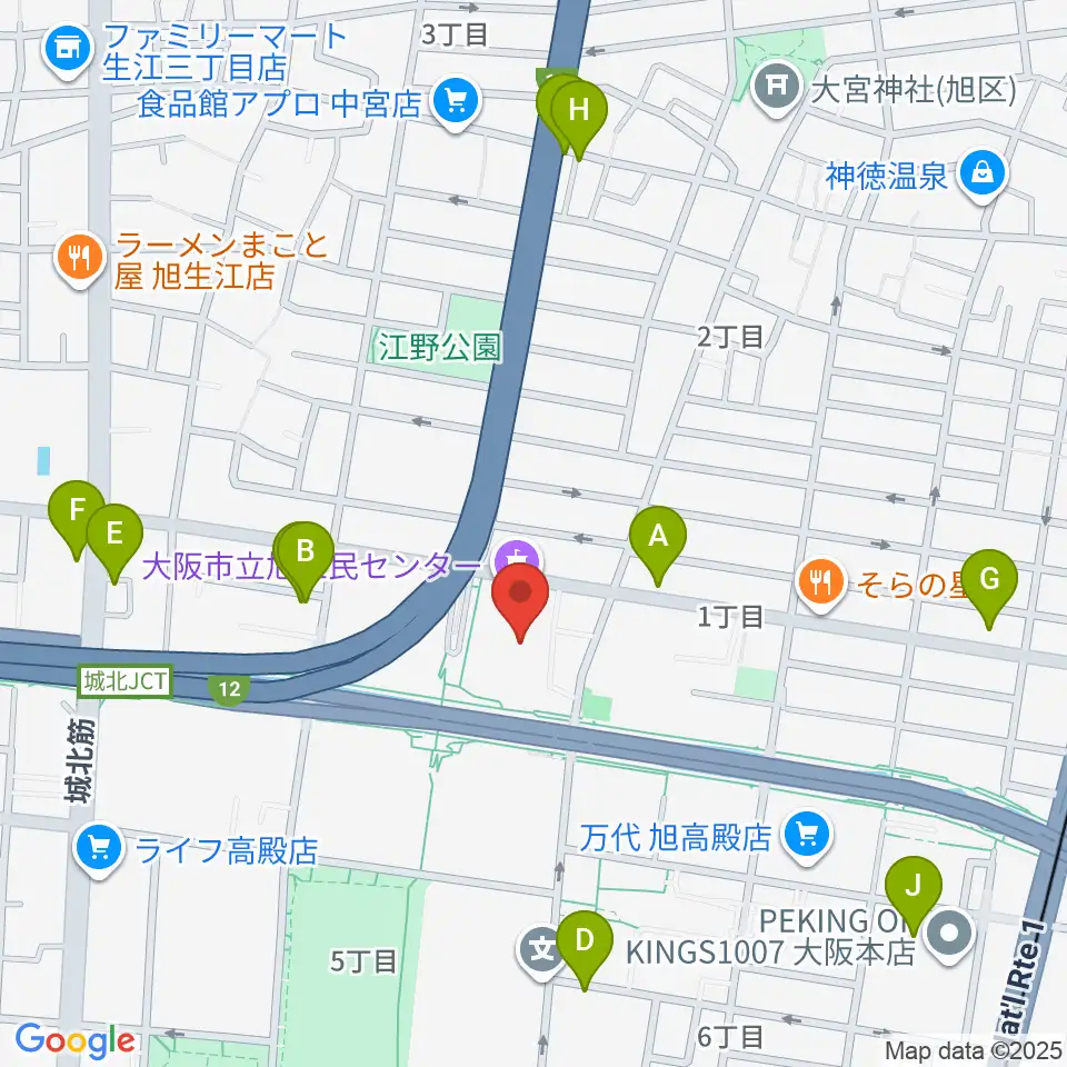 大阪市立旭区民センター周辺のカフェ一覧地図