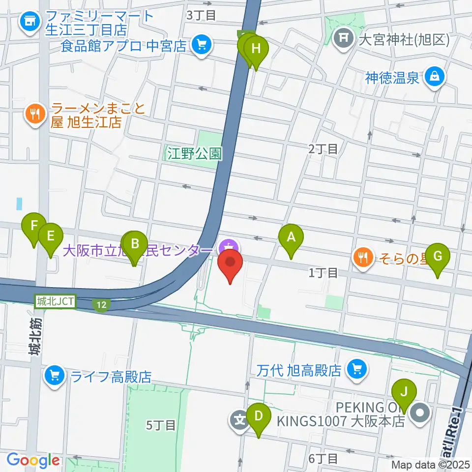 大阪市立旭区民センター周辺のカフェ一覧地図
