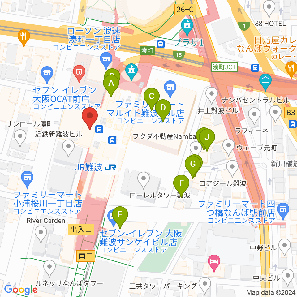 難波市民学習センター周辺のカフェ一覧地図