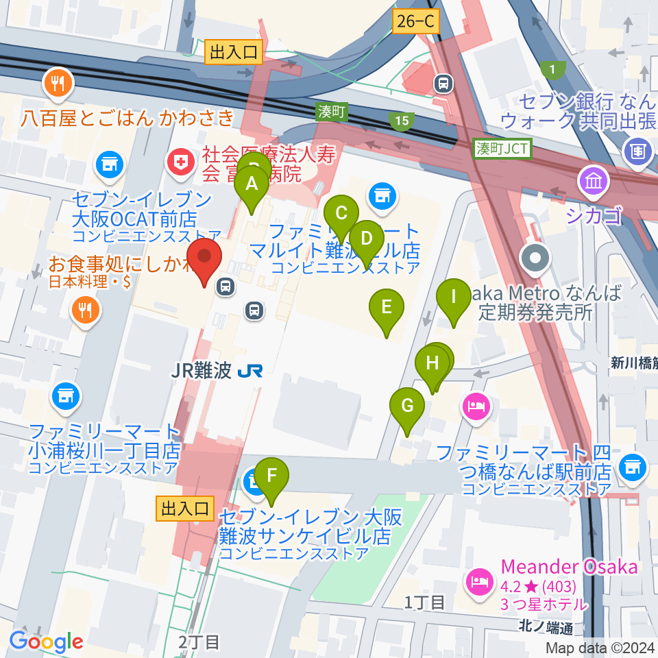 難波市民学習センター周辺のカフェ一覧地図