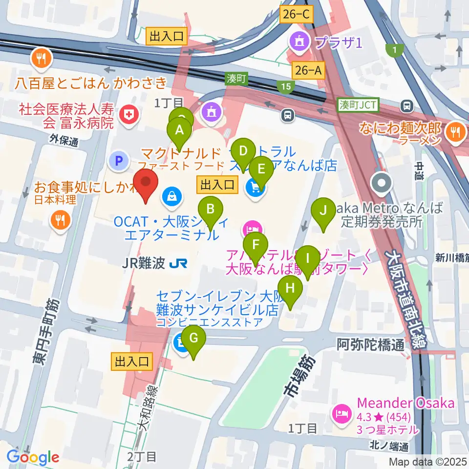難波市民学習センター周辺のカフェ一覧地図