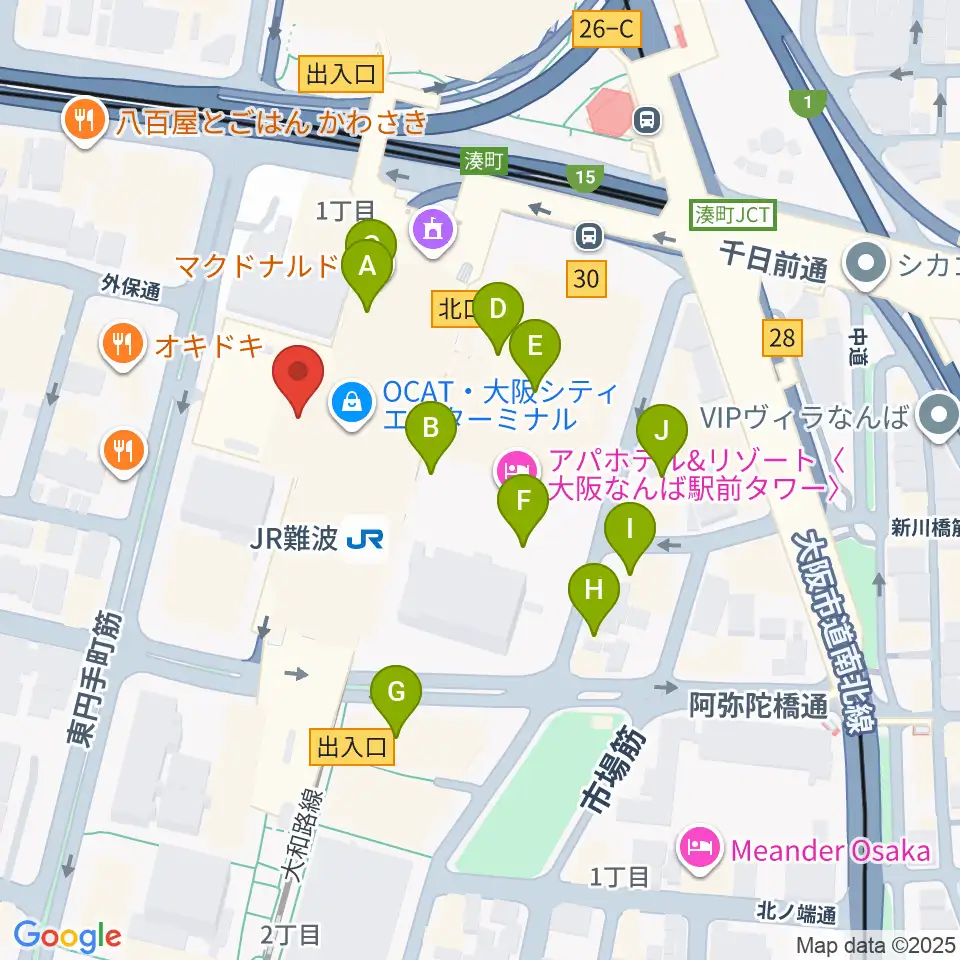 難波市民学習センター周辺のカフェ一覧地図
