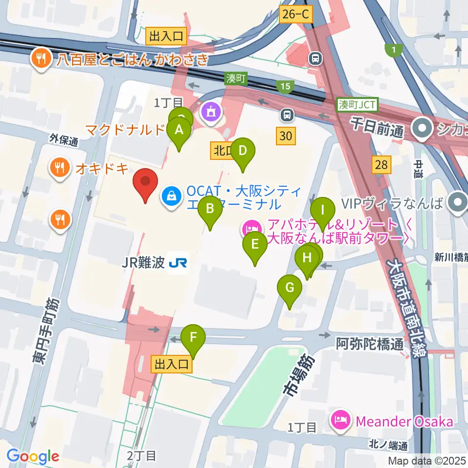難波市民学習センター周辺のカフェ一覧地図