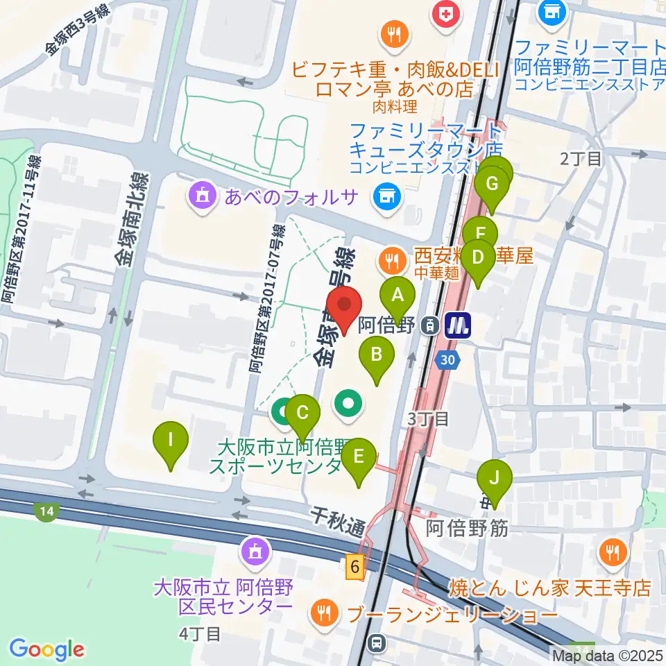 阿倍野市民学習センター周辺のカフェ一覧地図