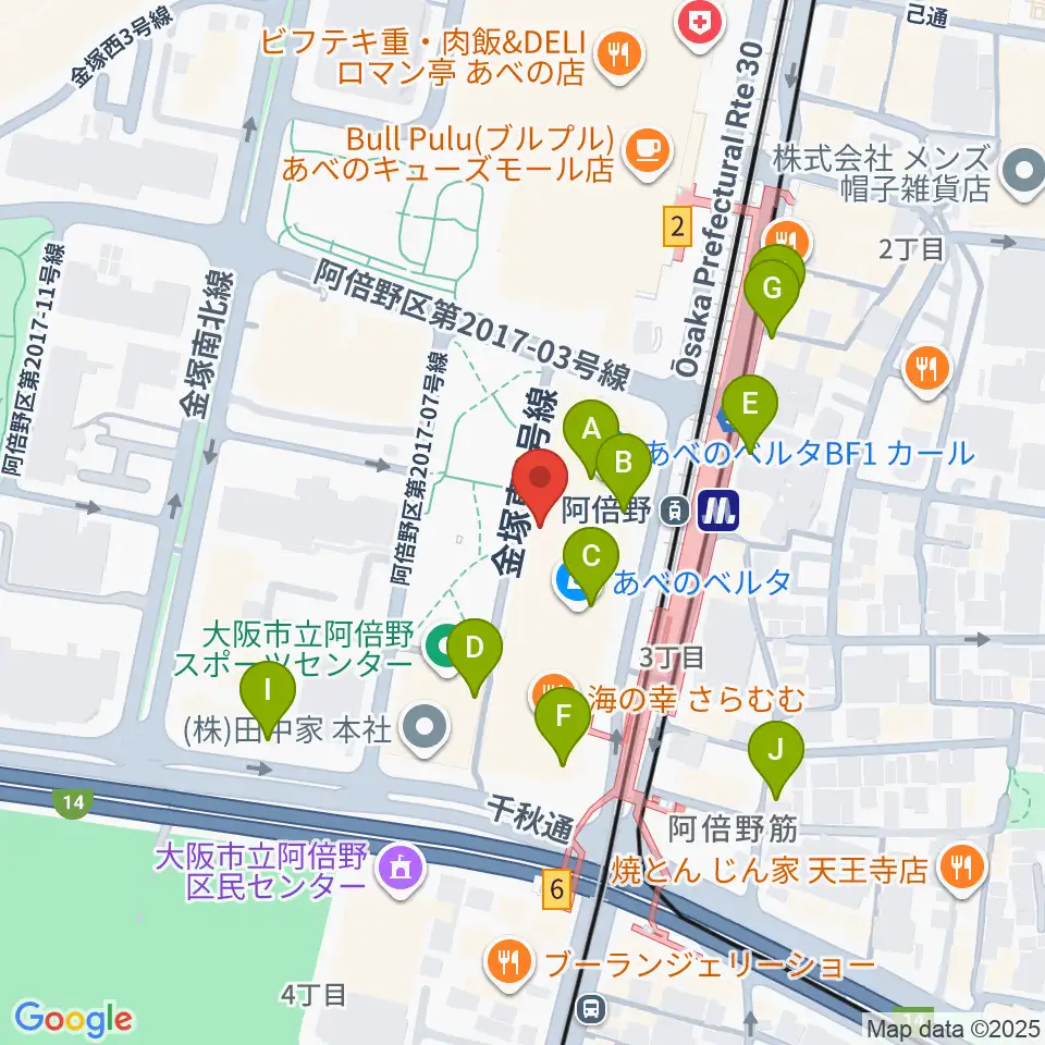 阿倍野市民学習センター周辺のカフェ一覧地図