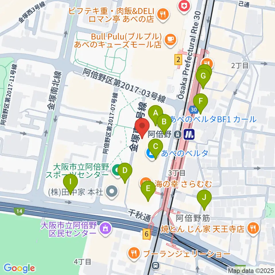 阿倍野市民学習センター周辺のカフェ一覧地図