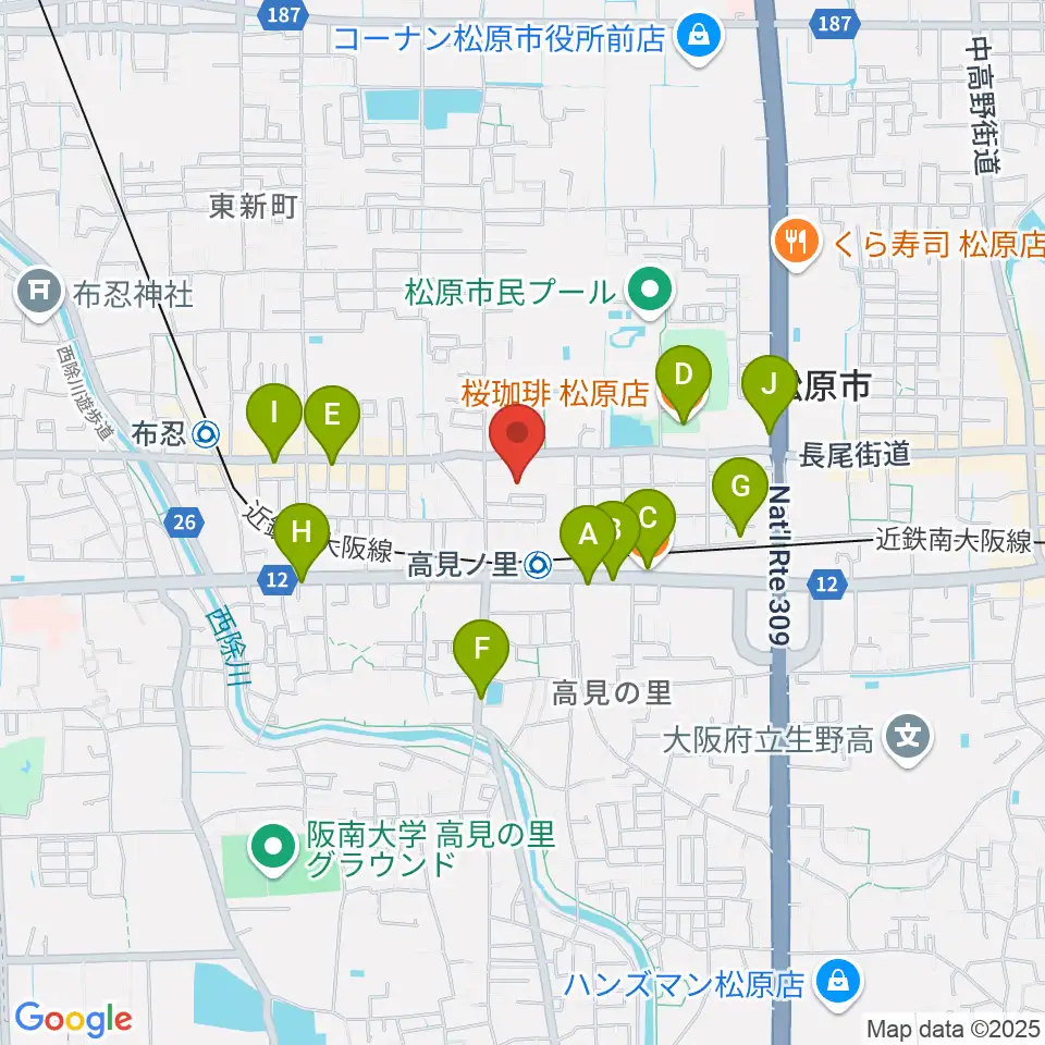 キーススタジオ周辺のカフェ一覧地図