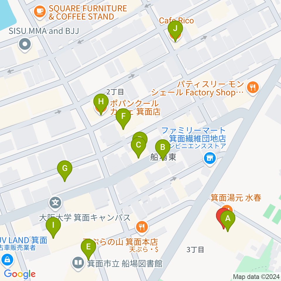 Bb箕面船場店周辺のカフェ一覧地図