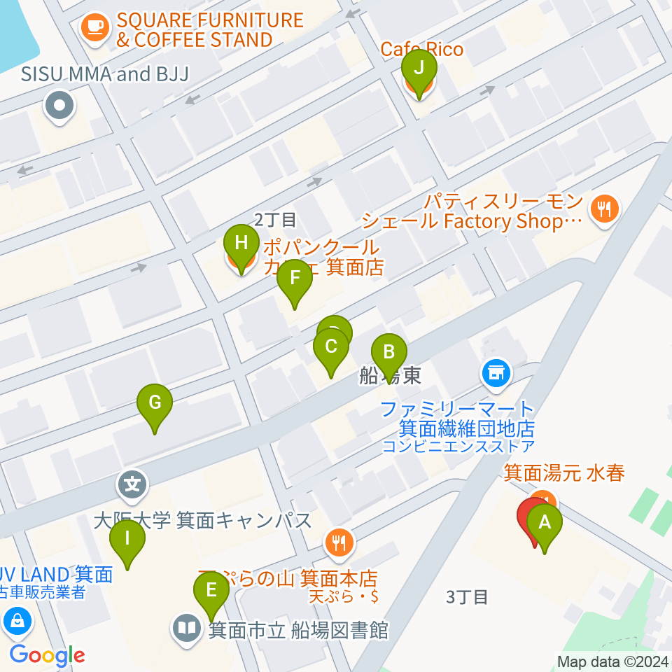 Bb箕面船場店周辺のカフェ一覧地図