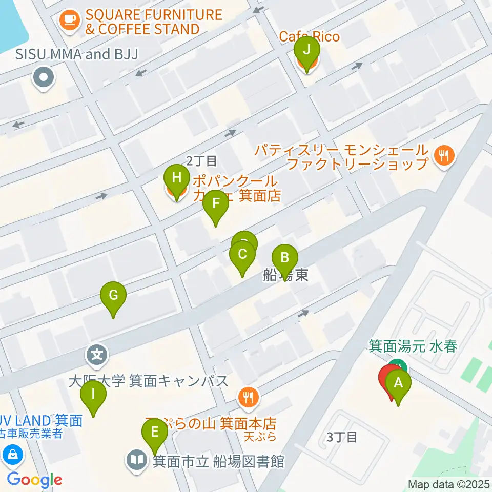 Bb箕面船場店周辺のカフェ一覧地図