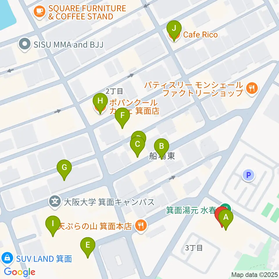 Bb箕面船場店周辺のカフェ一覧地図