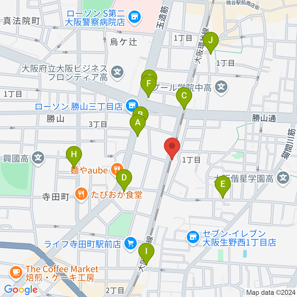 桃谷エムズホール周辺のカフェ一覧地図