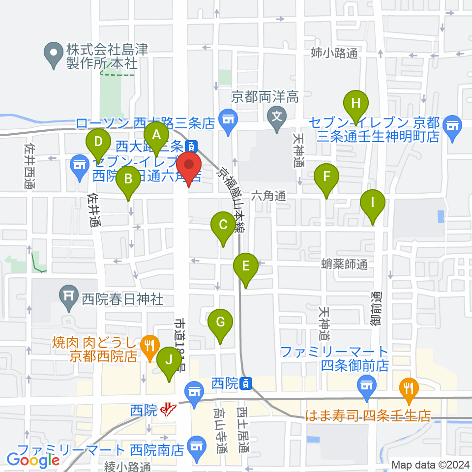 京都西院ウーララ周辺のカフェ一覧地図