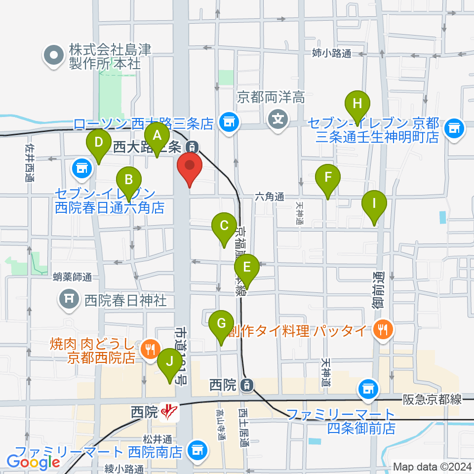 京都西院ウーララ周辺のカフェ一覧地図