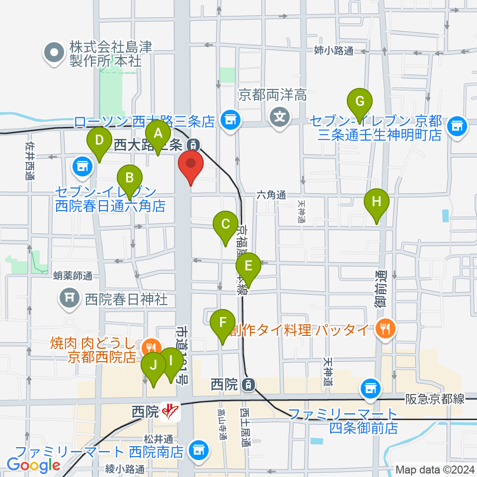 京都西院ウーララ周辺のカフェ一覧地図